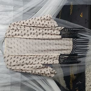 Sheer Zebra Fringe Kimono SM Cream